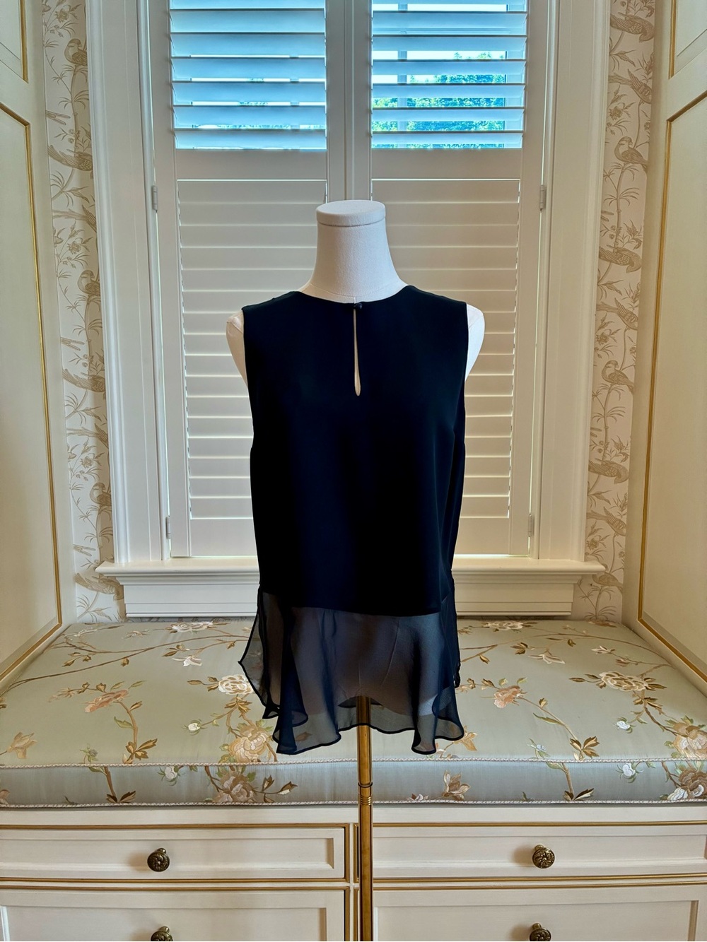 Diane Von Furstenberg Silk Sleeveless Black Women’s Top with Sheer Hem